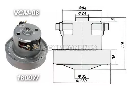 Двигатель пылесоса 1600W H107мм D135мм h23мм d32мм
